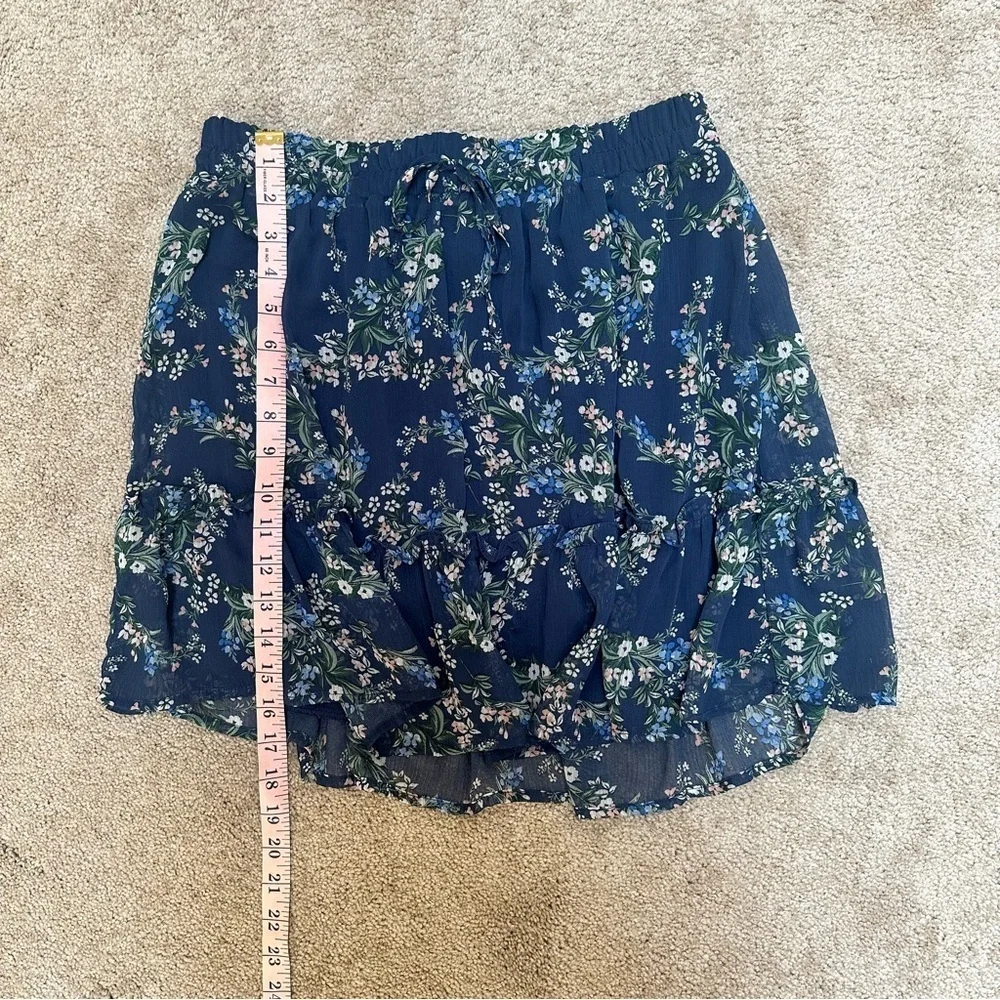 Mi Ami Feminine Ruffle Blue Floral Stretch Comfort Waistband Skirt Large - Picture 6 of 9